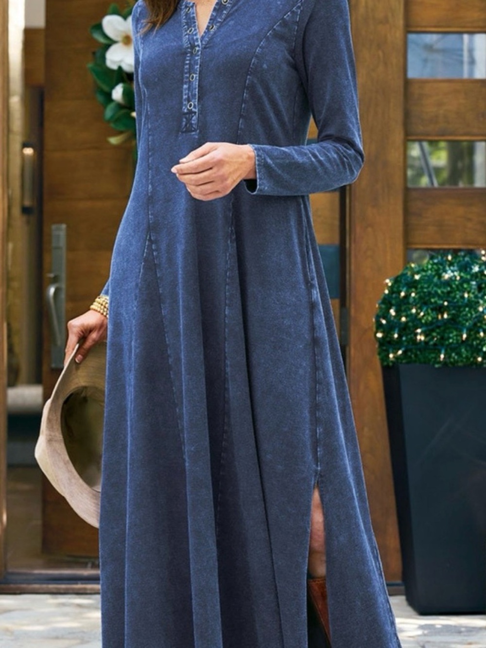Soft Surroundings Janet knit denim look Maxi Dress w/Long Sleeves minimalist - Picture 14 of 15